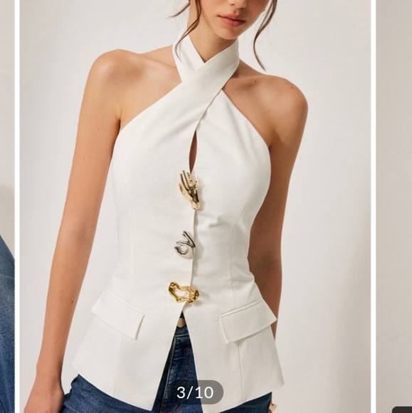 Commense Tops - #6 Commense White Halter Top with Gold Accents